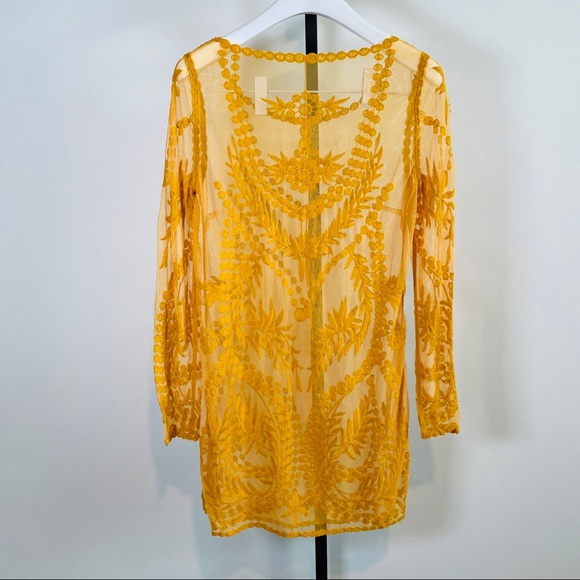 H&M Beautiful Mustard Yellow Lace Dress Size - Picture 3 of 9